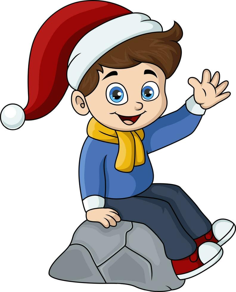 fofa pequeno Garoto desenho animado vestindo Natal roupas vetor