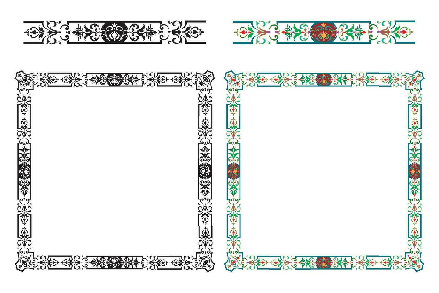 vintage floral clássico caligráfico retro vinheta rolagem quadros ornamental Projeto elementos Preto e cor conjunto isolado vetor