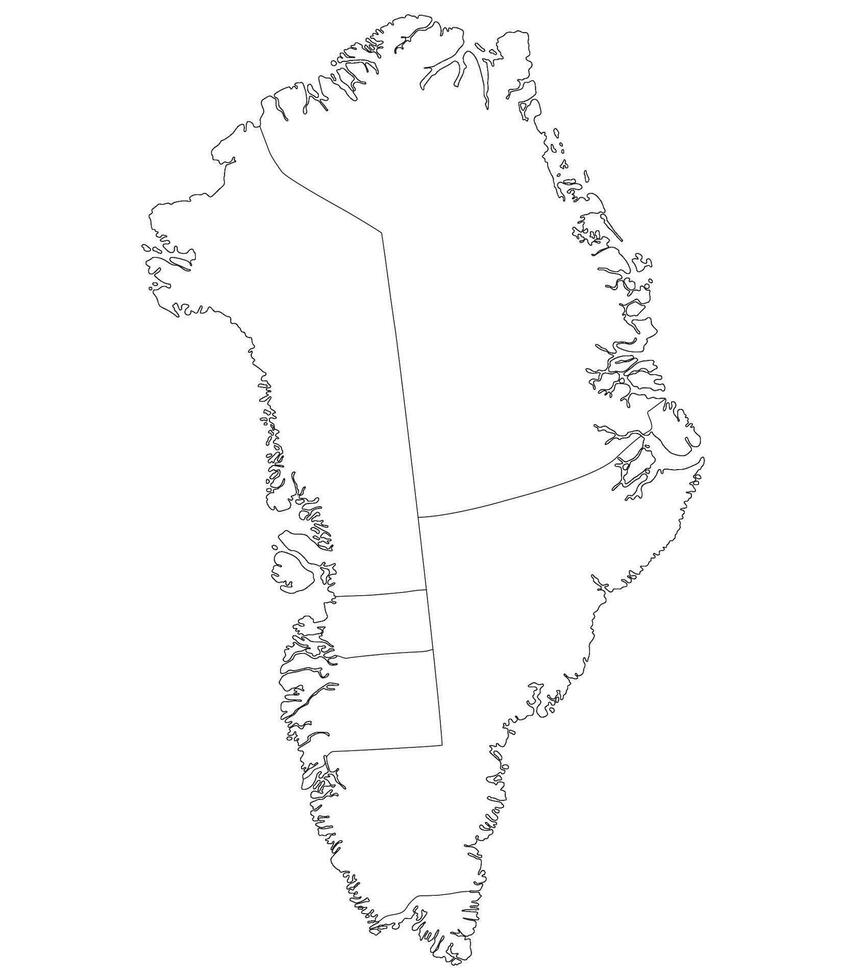 Groenlândia mapa. mapa do Groenlândia dividido para dentro cinco regiões dentro branco cor vetor