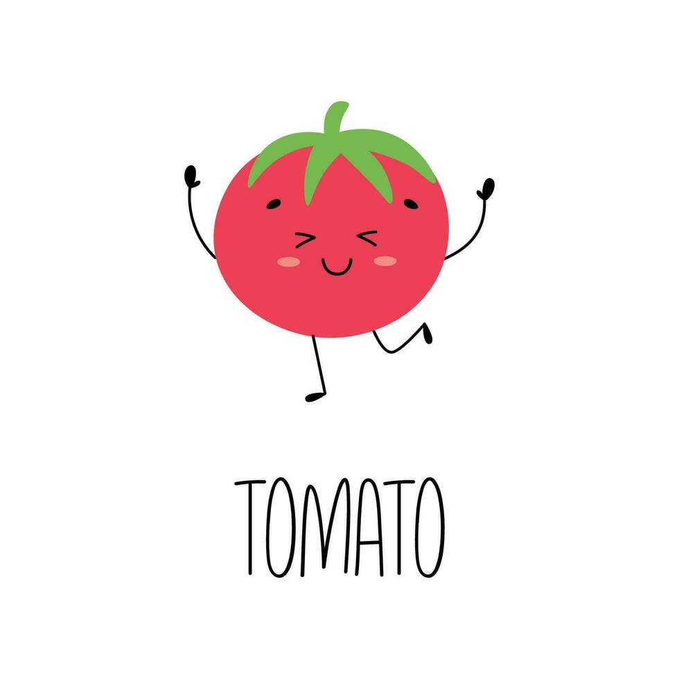 mão desenhado engraçado tomate personagem. cartão com vegetal nome. vetor ilustração