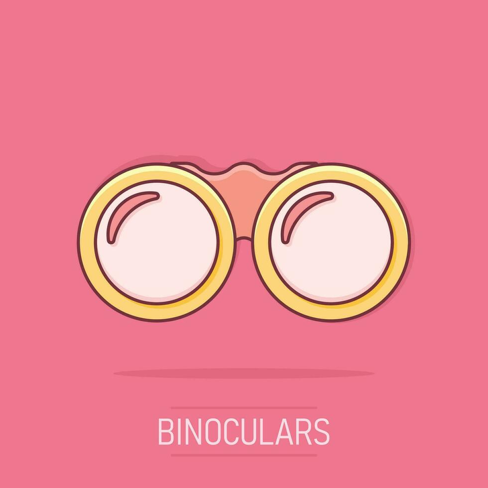 ícone binocular de desenho vetorial em estilo cômico. binóculos exploram pictograma de ilustração de sinal. conceito de efeito de respingo de negócios binocular. vetor