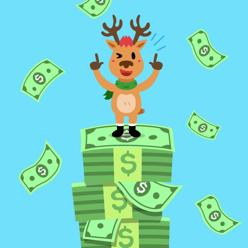 vetor desenho animado feliz Natal rena com dinheiro