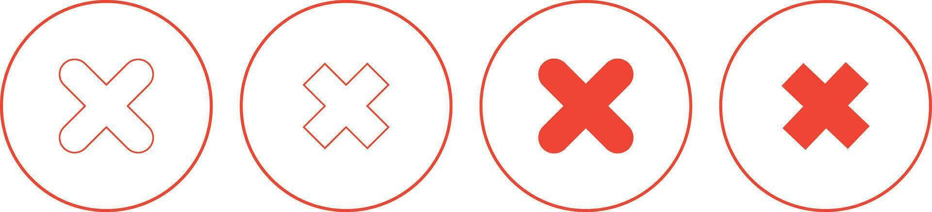 Cruz ícone botão conjunto com linha só e preencher vetor