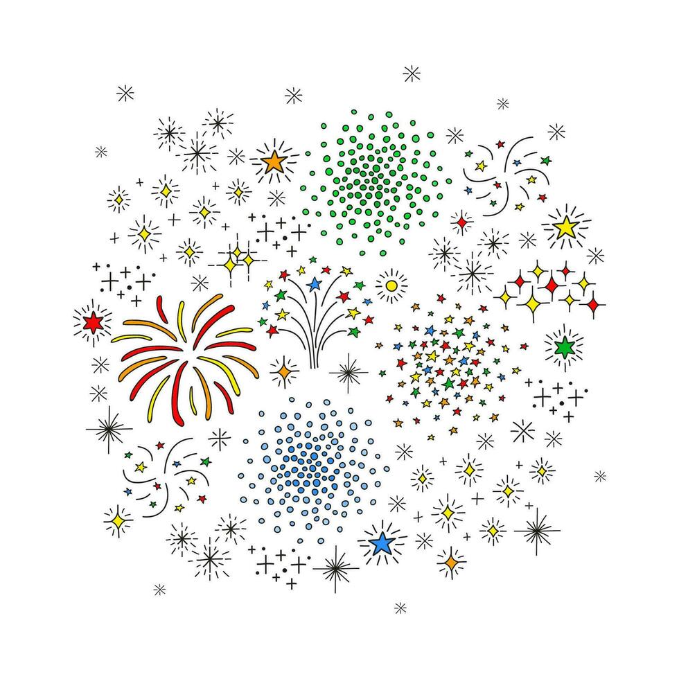 composição de fogos de artifício doodle. vetor