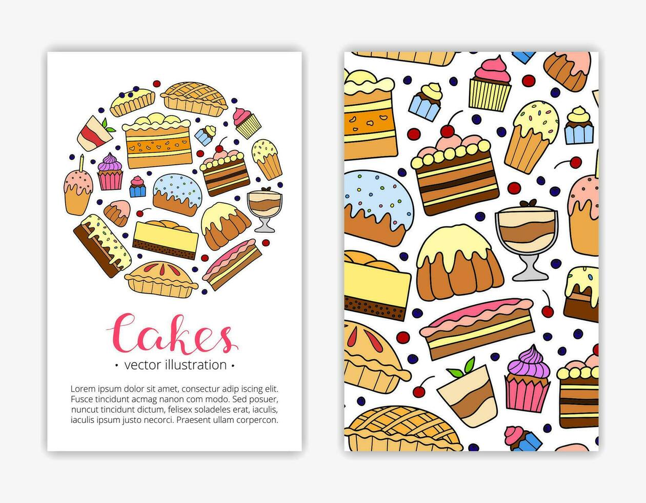 cartão modelos com bolos, sobremesas e tortas. vetor