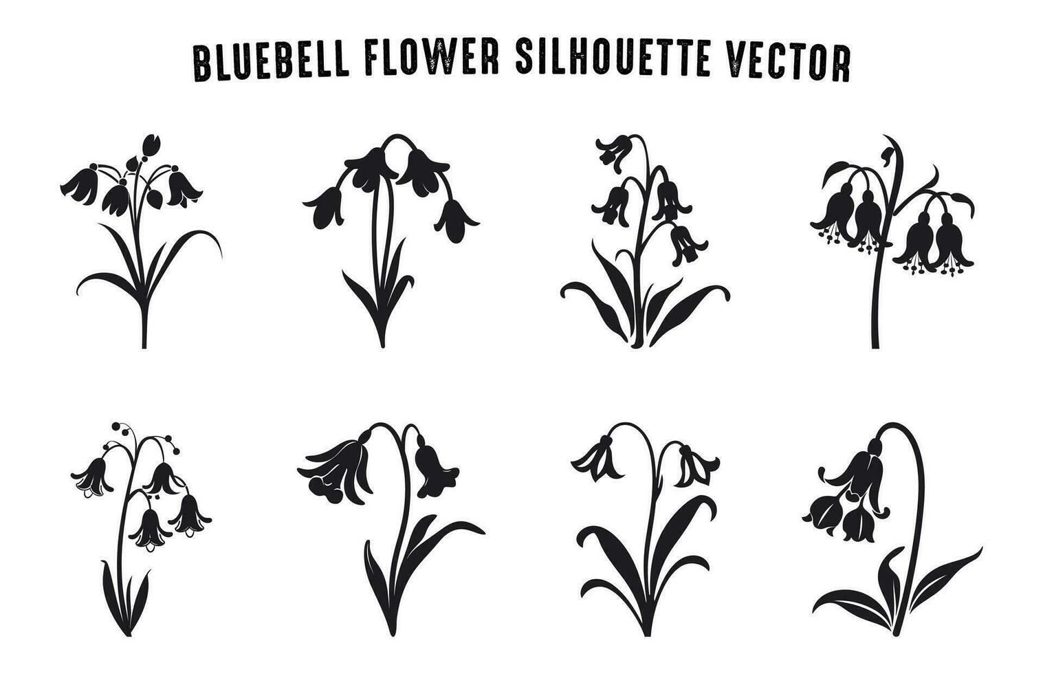 bluebell flor silhueta vetor definir, bluebell flores clipart agrupar