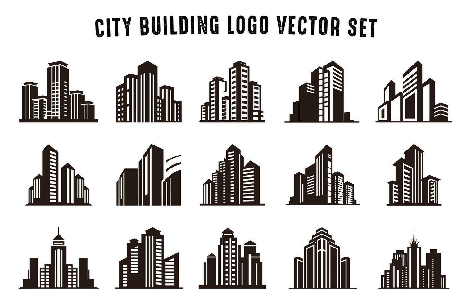 cidade construção silhueta vetor definir, cidade edifícios logotipo vetor ícone agrupar