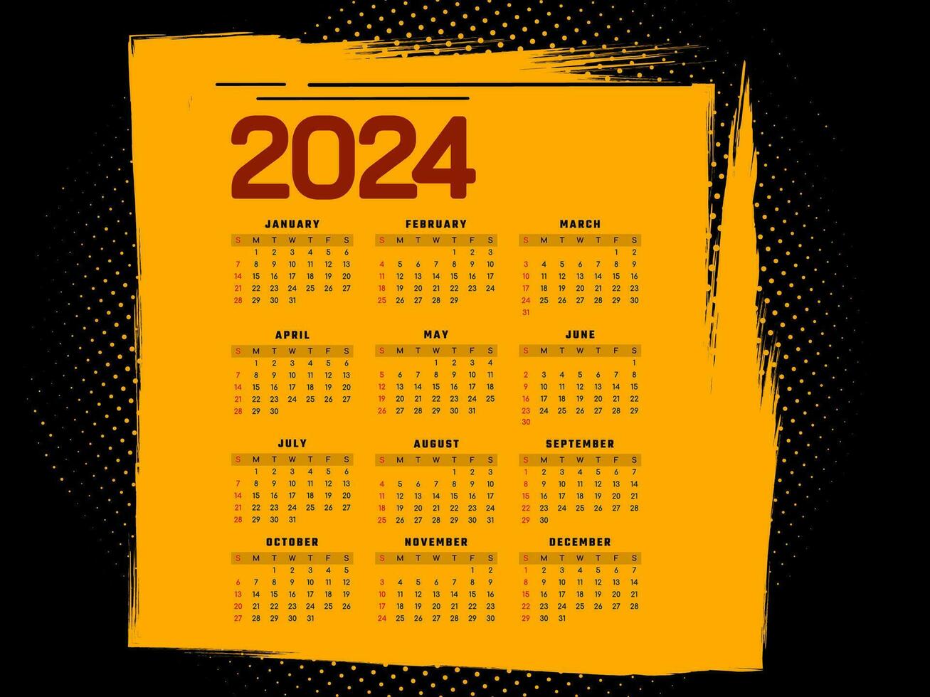 lindo 2024 Novo ano calendário decorativo Projeto vetor