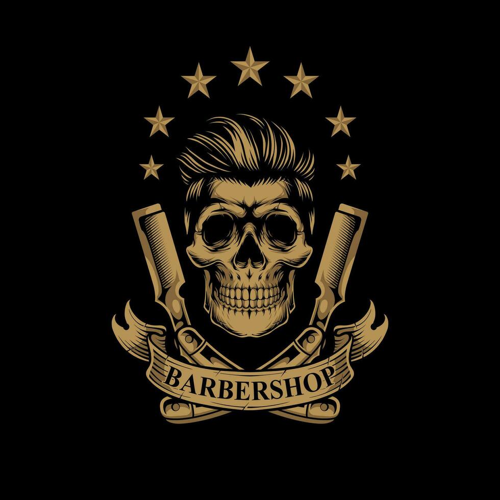 vintage barbearia logotipo crânio homem vetor