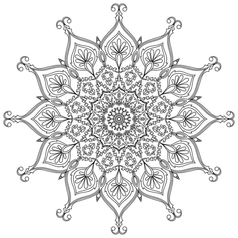 Preto mandala linhas em uma branco fundo para coloração. vetor