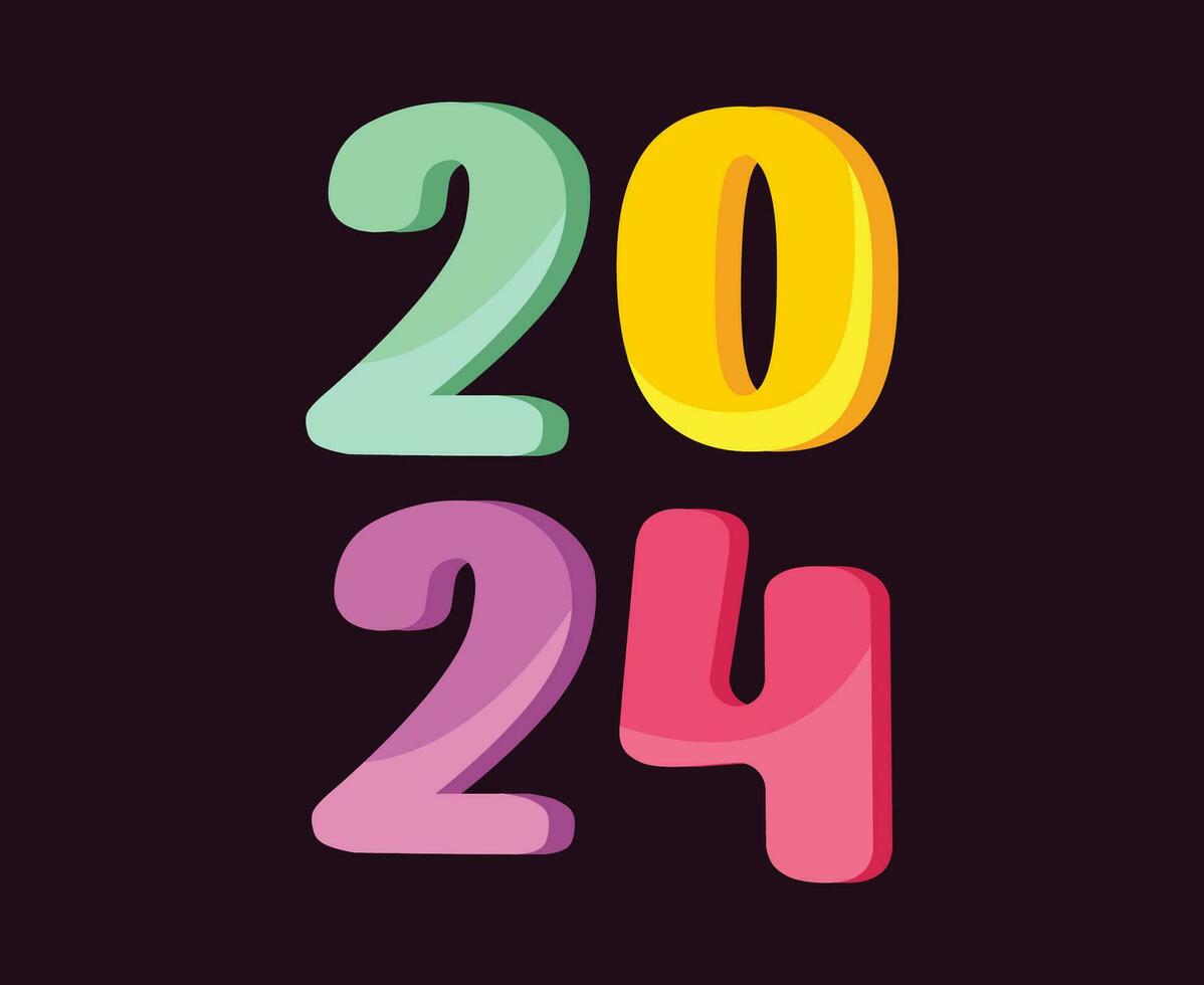 feliz Novo ano 2024 abstrato multicolorido gráfico Projeto vetor logotipo símbolo ilustração com marrom fundo