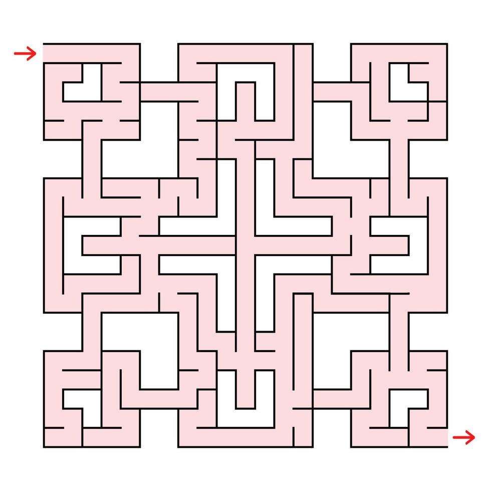 labirinto fantástico quadrado colorido com uma entrada e uma saída. ilustração em vetor plana simples isolada no fundo branco.