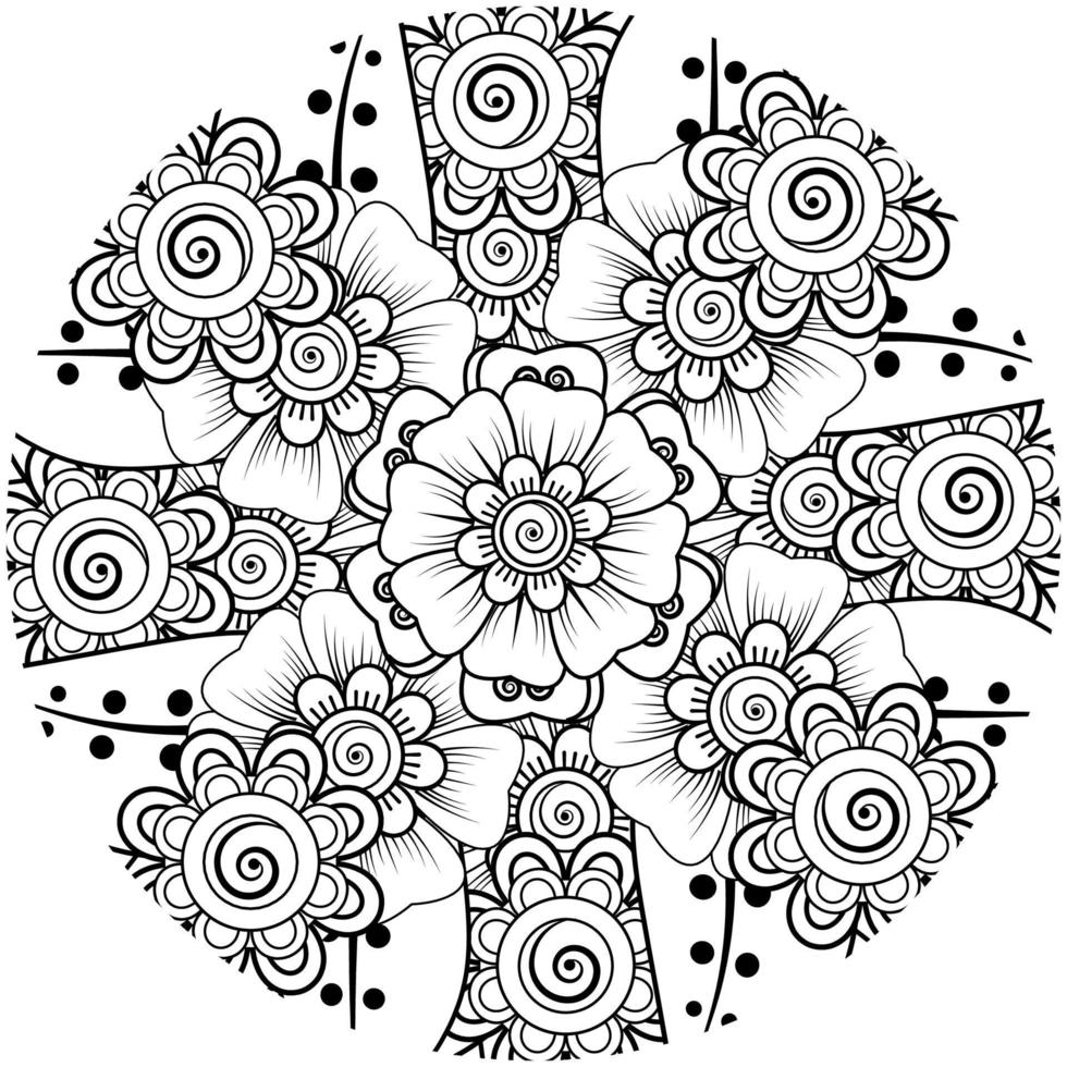 mehndi flor ornamento decorativo em estilo oriental étnico, ornamento de doodle, desenho de mão de contorno. página do livro para colorir. vetor