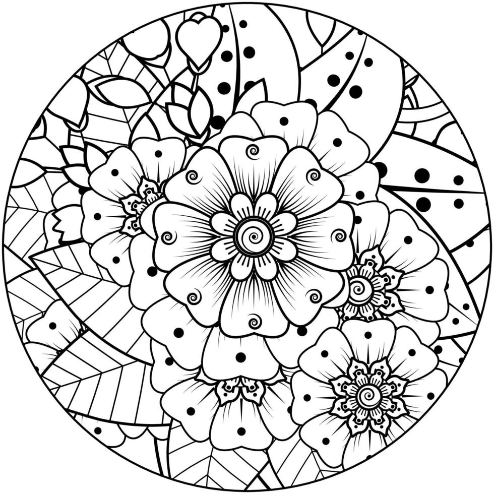 mehndi flor ornamento decorativo em estilo oriental étnico, ornamento de doodle, desenho de mão de contorno. página do livro para colorir. vetor