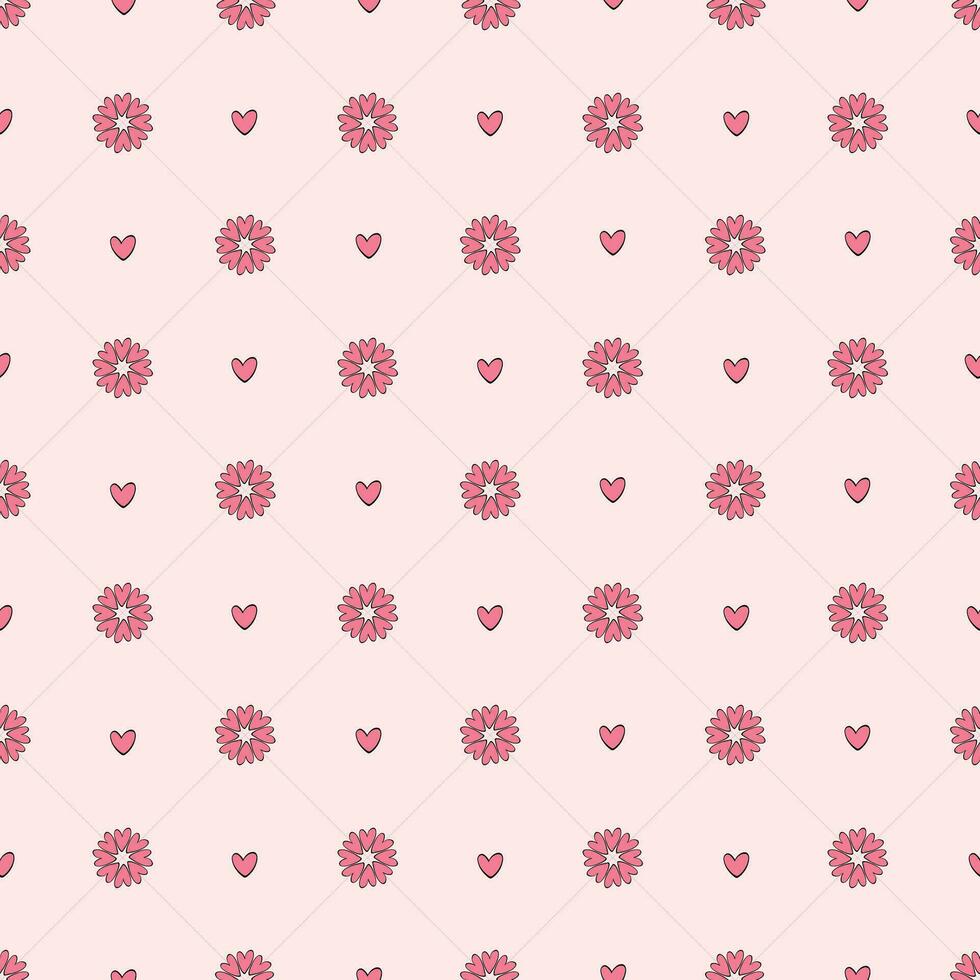 dia dos namorados dia desatado geométrico padronizar com mão desenhado corações e flores em Rosa fundo. Boa para papel de parede, têxtil impressões, scrapbooking, invólucro papel, etc. eps 10 vetor