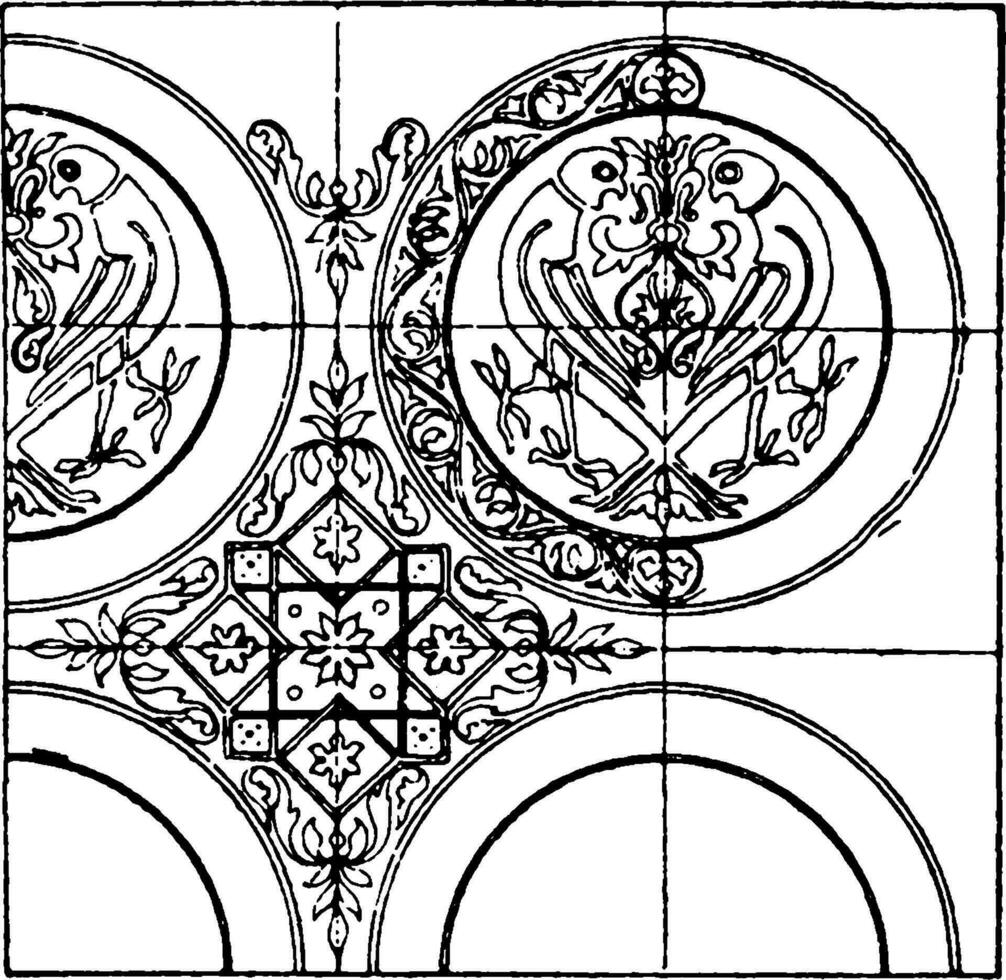 têxtil padronizar é uma 12º século Projeto fez do seda e ouro, vintage gravação. vetor