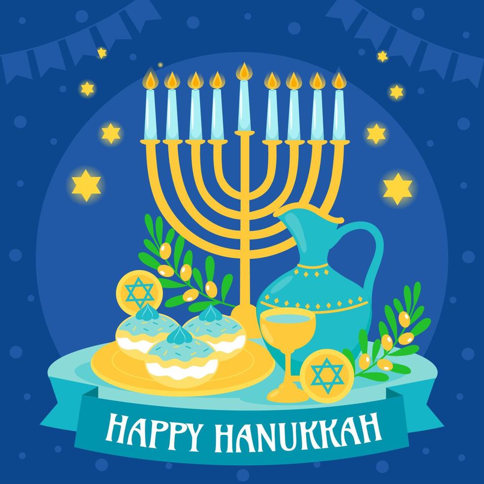 Hanukkah em azul vetor