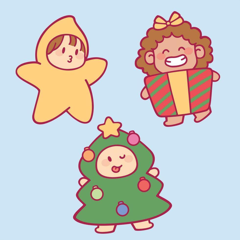 fofa desenho animado crianças vestindo Natal feriado traje vetor artes. feriado estação vetor artes