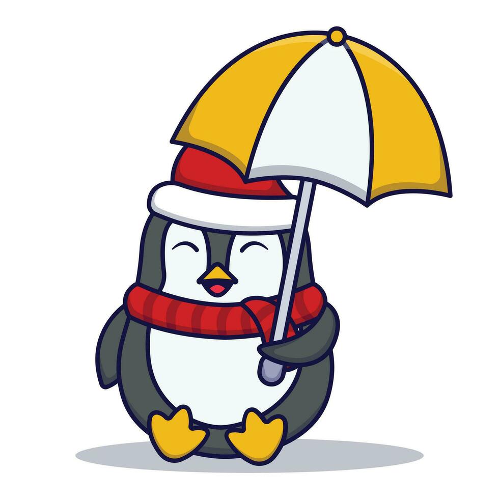 fofa pinguim segurando guarda-chuva vetor ilustração isolado em branco fundo