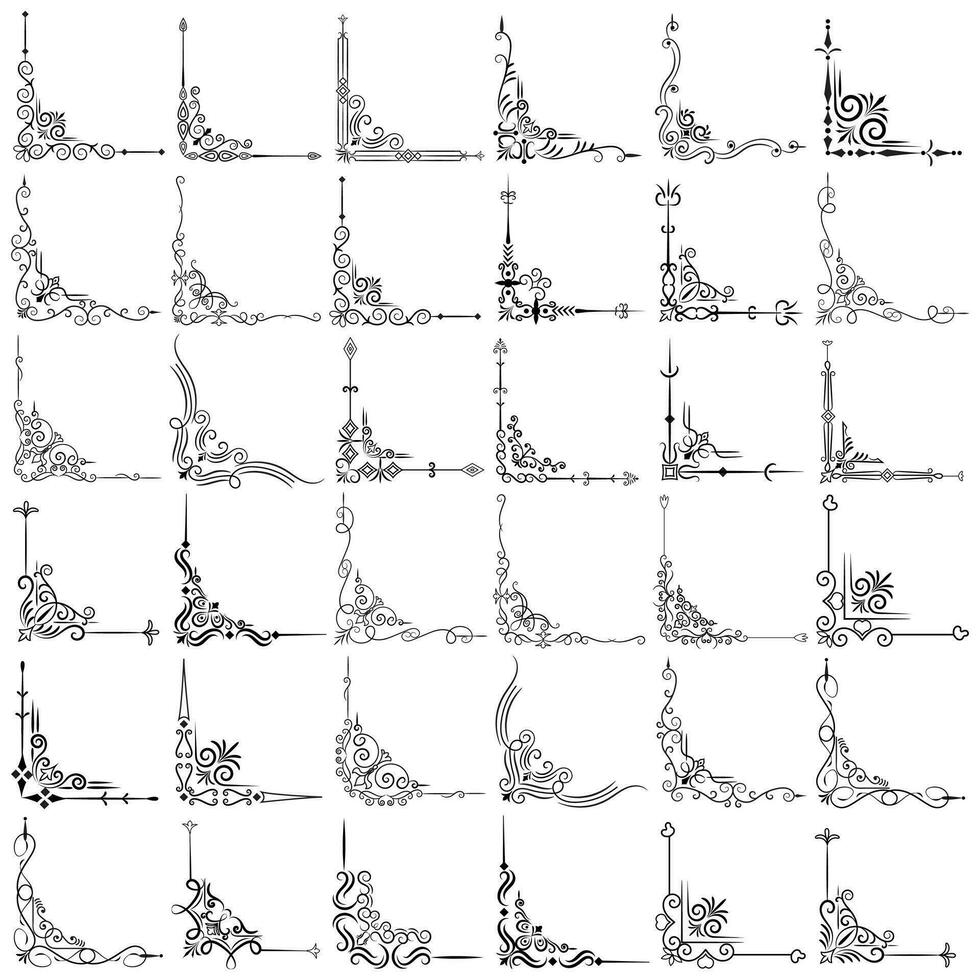 vetor ilustração do decorativo canto quadro, Armação definir. mão desenhar do cantos diferente formas flor decoração vetor Projeto rabisco esboço estilo para Casamento e bandeira.