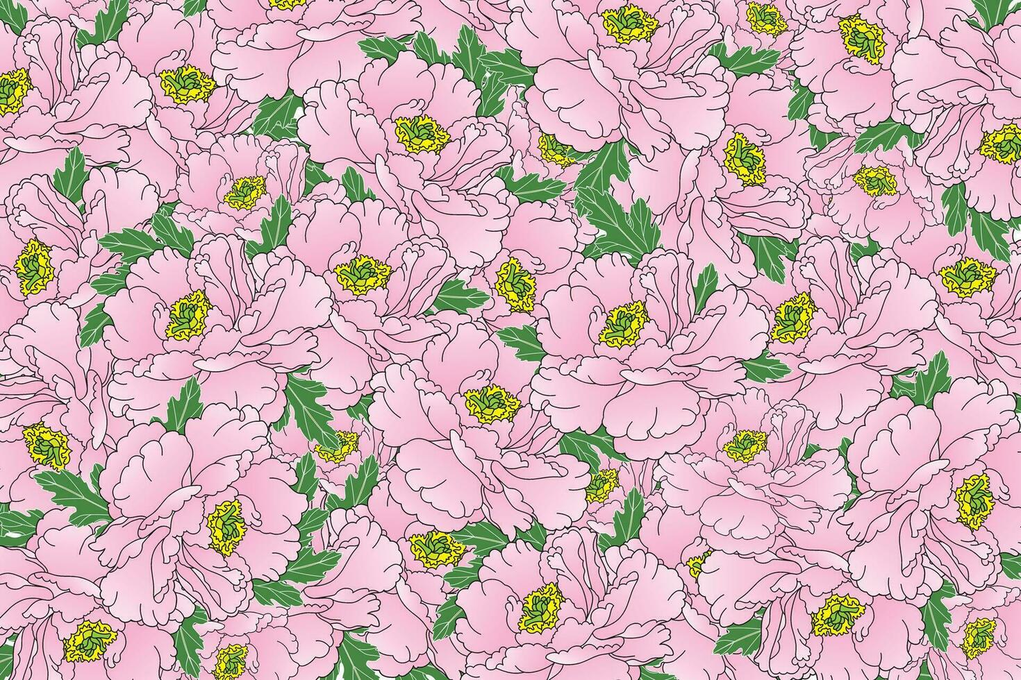 ilustração do a Rosa peônia flor com folhas fundo. vetor
