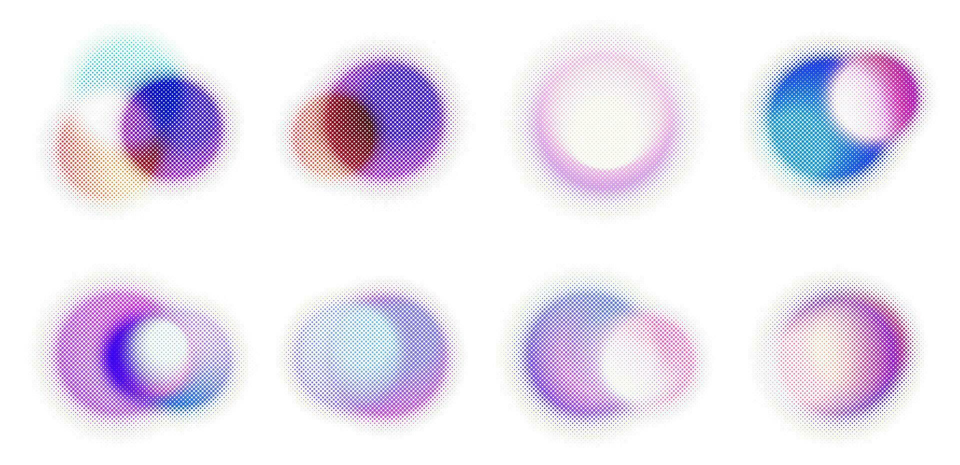 vetor conjunto do colorida abstrato borrado meio-tom círculos. brilhante gradiente local com borrão. tela impressão raster. pop arte. isolado modelo com pontos. brilho ilustração
