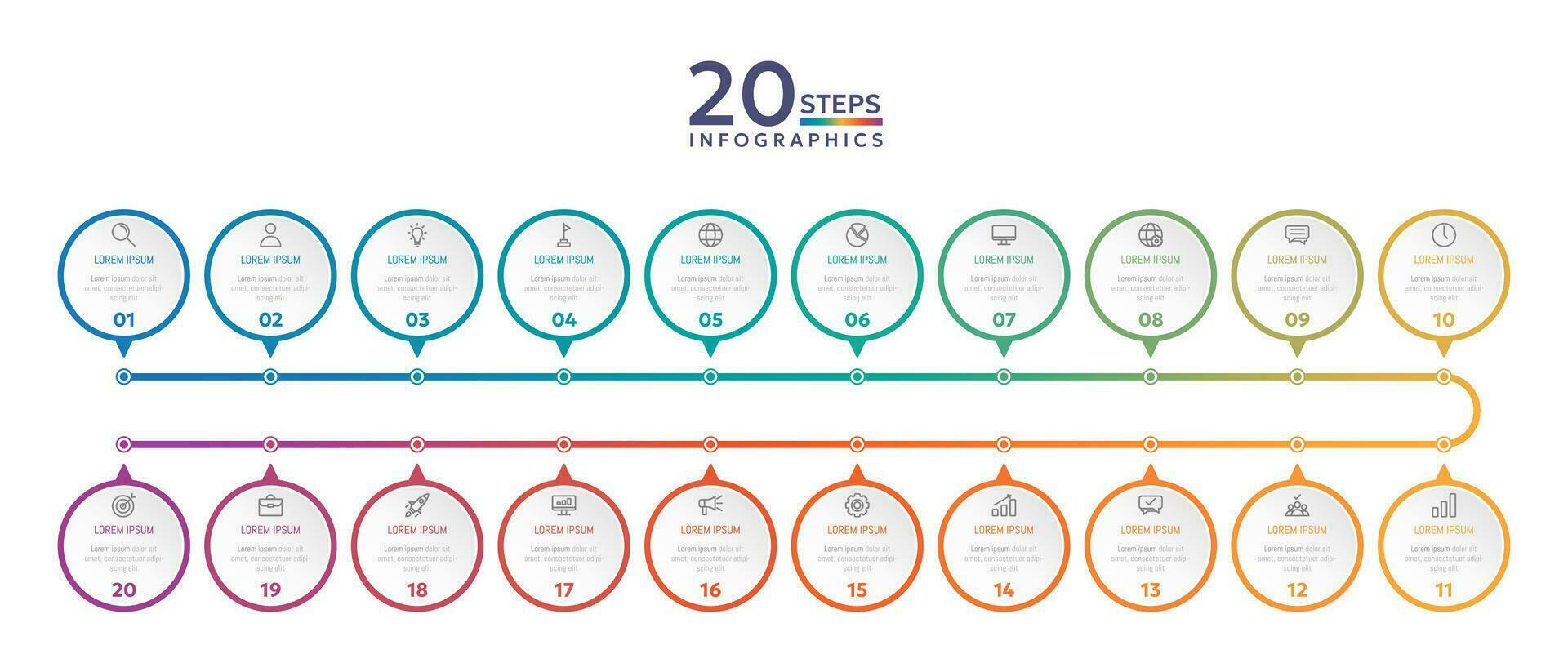 infográfico modelo com 20 círculo opções para apresentação e dados visualização. o negócio processo gráfico. diagrama com vinte passos para sucesso vetor