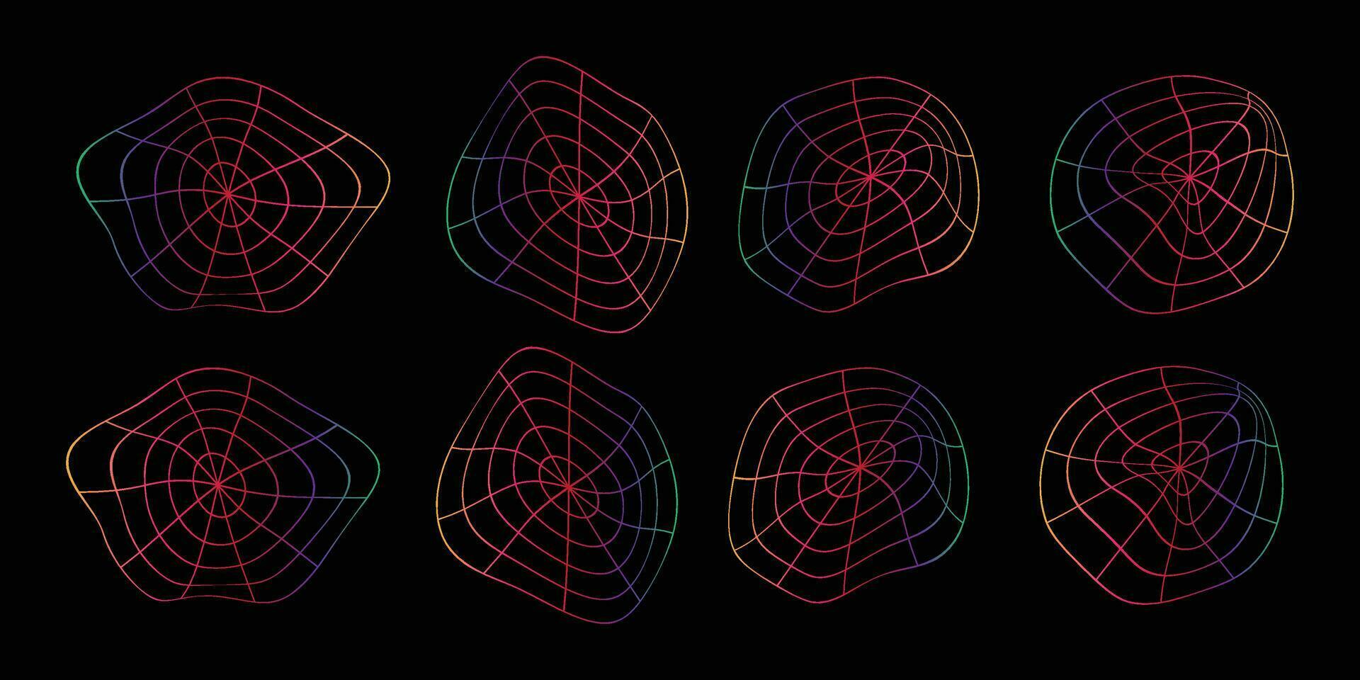 coleção do colorida 3d esfera malha. único formas estrutura modelo conceito com pontos e linha rede vetor