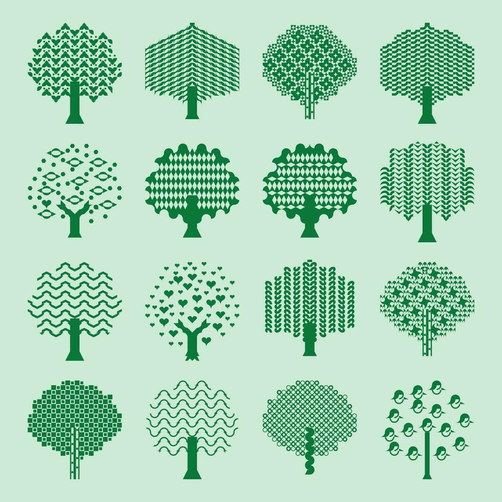 árvore logotipo ícone conjunto Projeto com diferente conceitos placa coleção. jardim plantar natural símbolos modelo. vetor