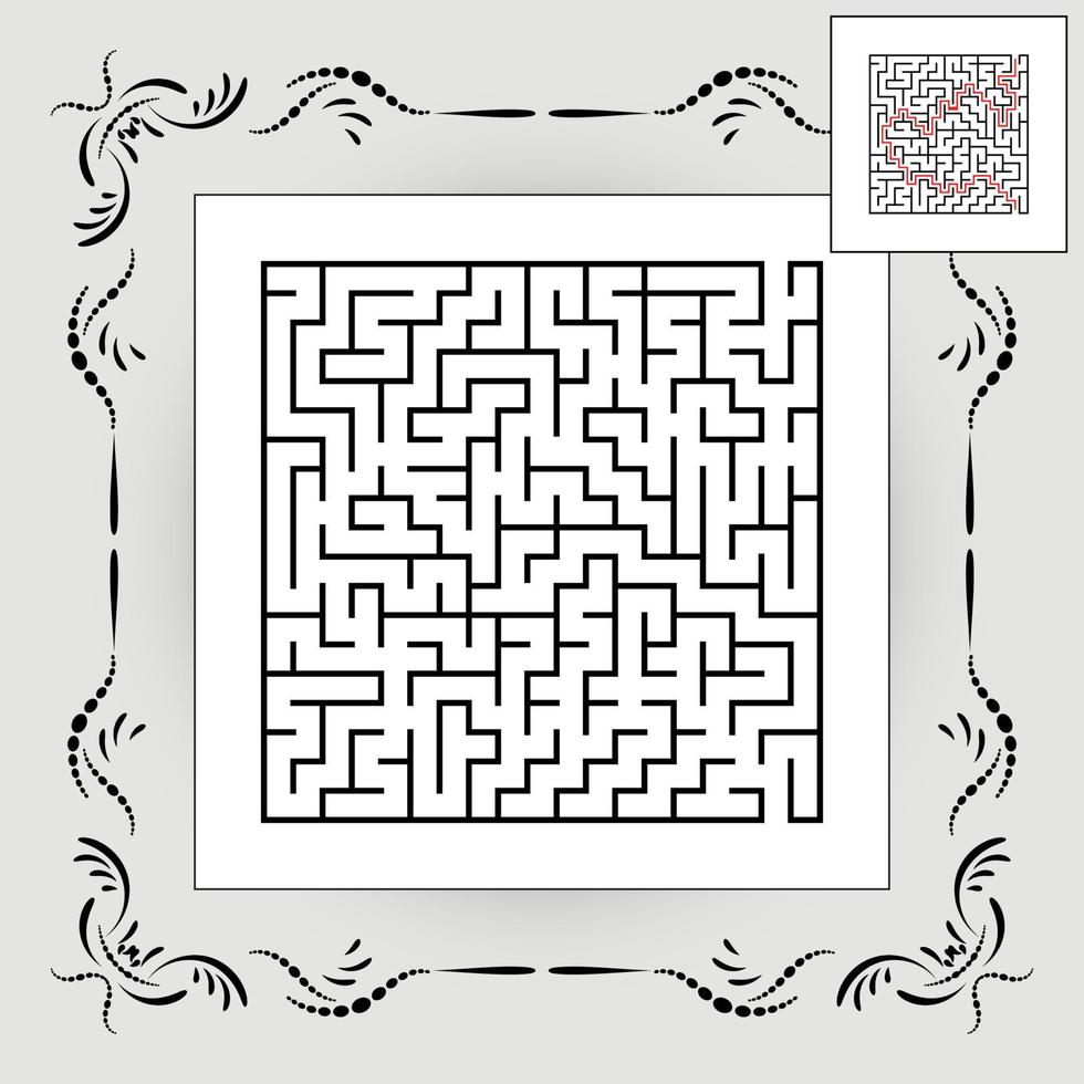 labirinto quadrado abstrato em moldura vintage. jogo para crianças. quebra-cabeça para crianças. uma entrada, uma saída. enigma do labirinto. ilustração em vetor plana isolada no fundo branco. com resposta.