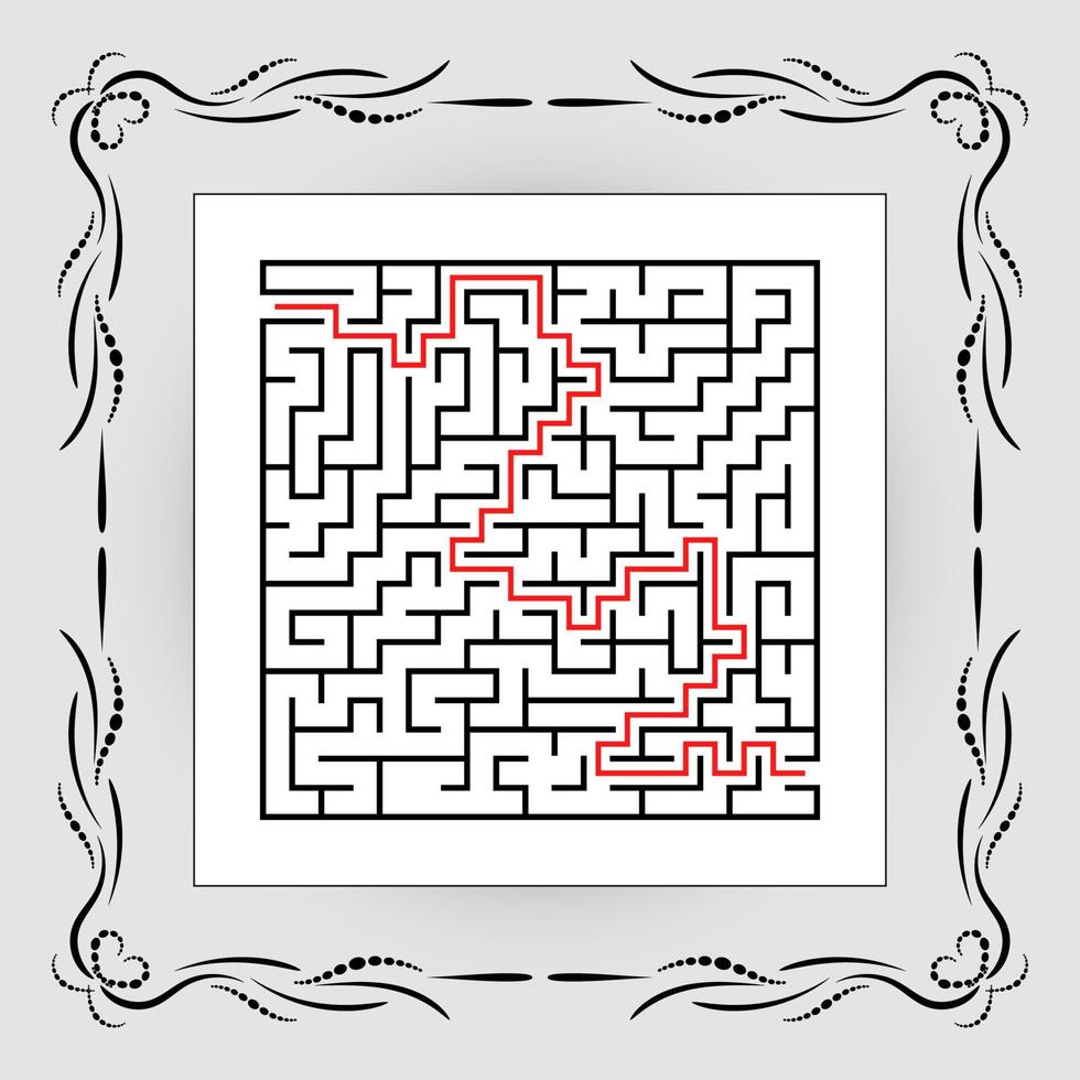 labirinto quadrado abstrato em moldura vintage. jogo para crianças. quebra-cabeça para crianças. uma entrada, uma saída. enigma do labirinto. ilustração em vetor plana isolada no fundo branco. com resposta.