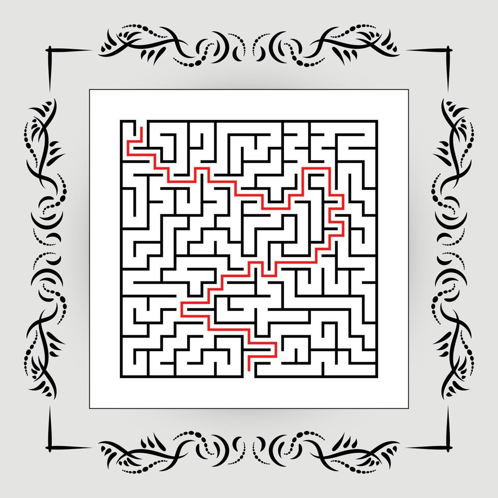 labirinto quadrado abstrato em moldura vintage. jogo para crianças. quebra-cabeça para crianças. uma entrada, uma saída. enigma do labirinto. ilustração em vetor plana isolada no fundo branco. com resposta.