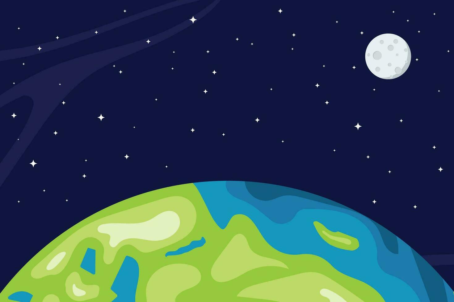 terra superfície panorama com lua em exterior espaço fundo vetor ilustração