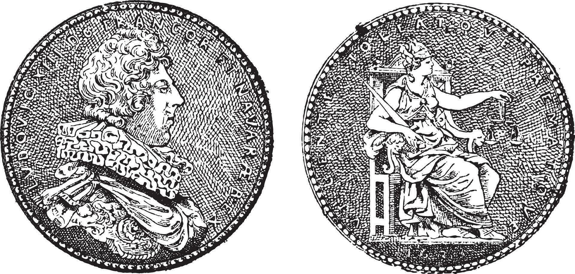 medalha mostrando rei Louis xiii do França, vintage gravação vetor