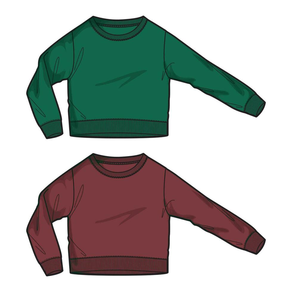 grandes manga suéter vetor ilustração verde e vermelho cor modelo