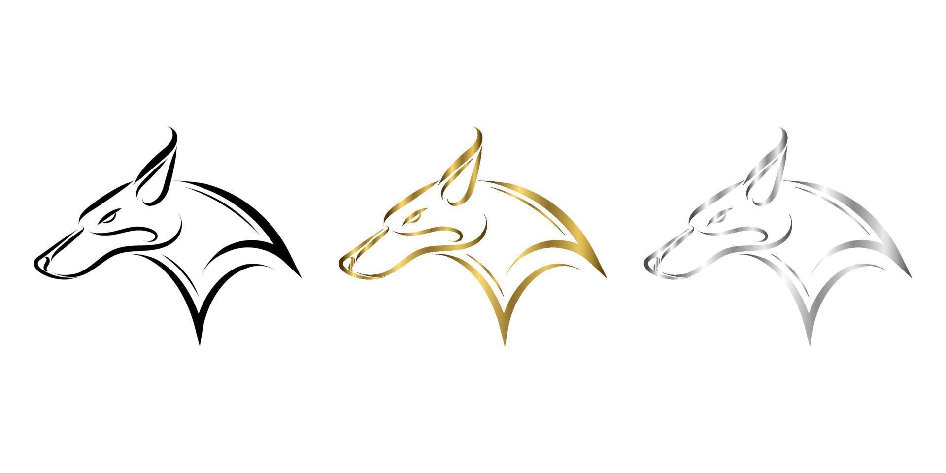 três cores de ouro preto e linha de arte de prata da cabeça de raposa. bom uso de símbolo, mascote, ícone, avatar, tatuagem, design de camiseta, logotipo ou qualquer design que você quiser. vetor