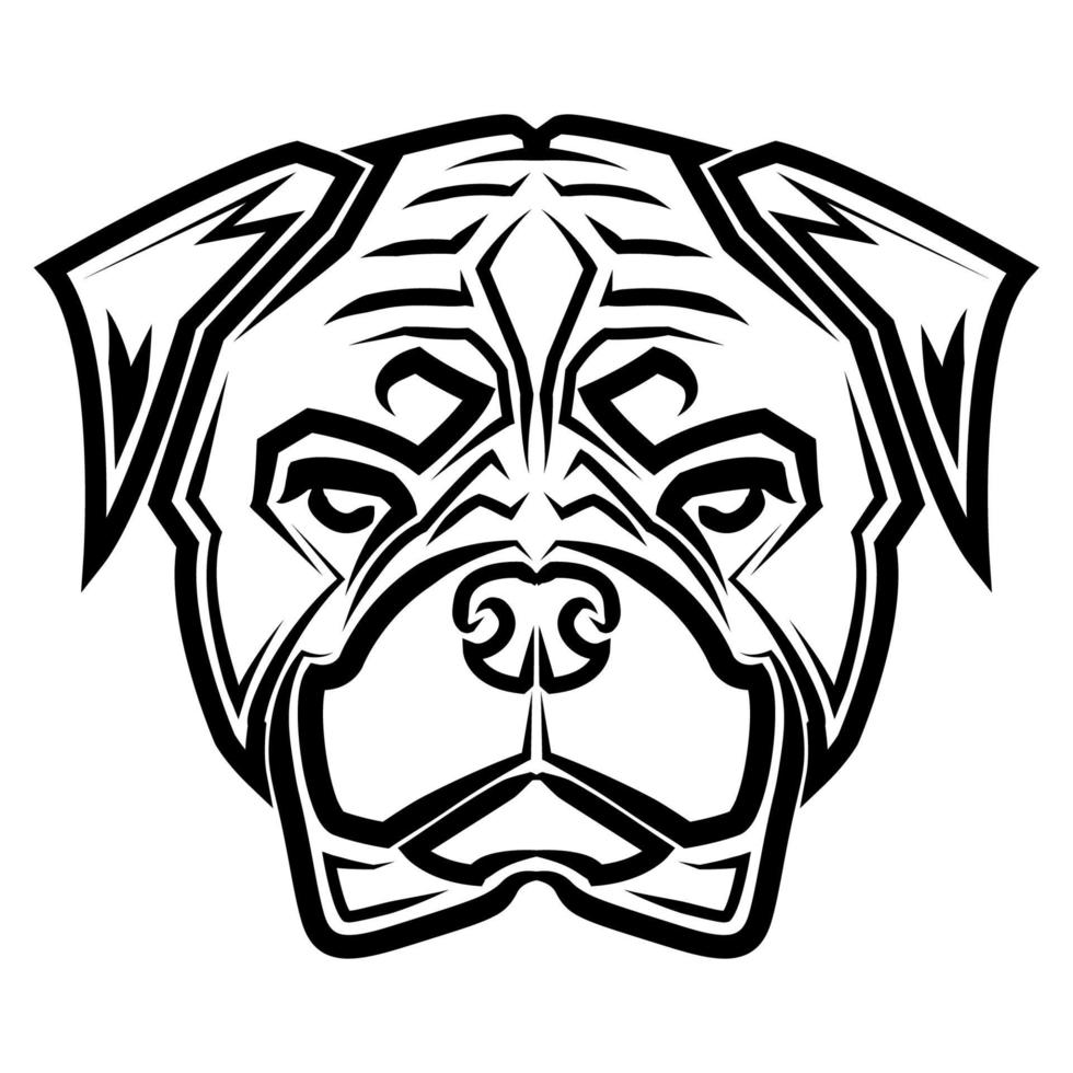 arte em preto e branco da cabeça de cachorro do rottweiler. bom uso de símbolo, mascote, ícone, avatar, tatuagem, design de camiseta, logotipo ou qualquer design. vetor