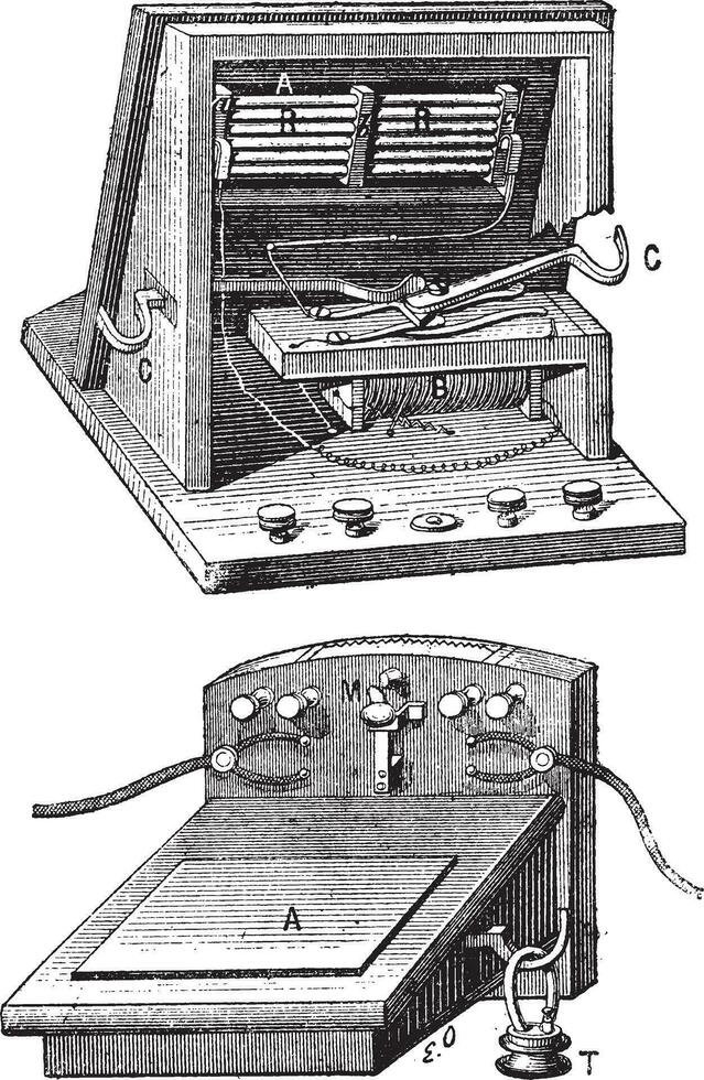 Telefone microfone ader, vintage gravação. vetor