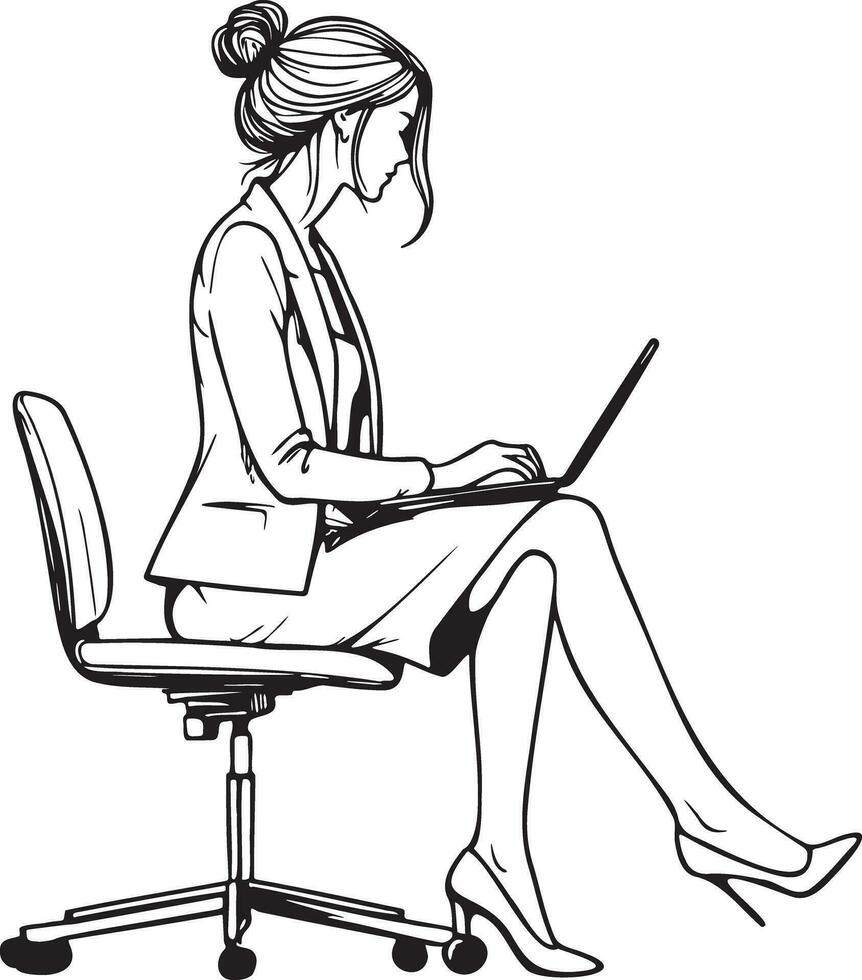 o negócio mulher trabalhos em computador portátil. vetor