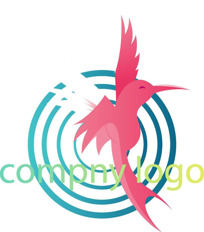 Rosa pássaro com quatro azul círculos e em branco texto vetor logotipo Projeto em branco fundo