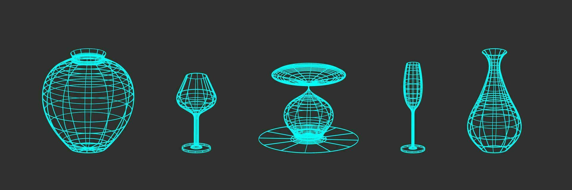 conjunto do vasos e óculos com fio quadro. na moda turquesa cor. linear elementos do retro Projeto. 3d. ano 2000 . vetor ilustração para social meios de comunicação ou cartazes. vetor ilustração