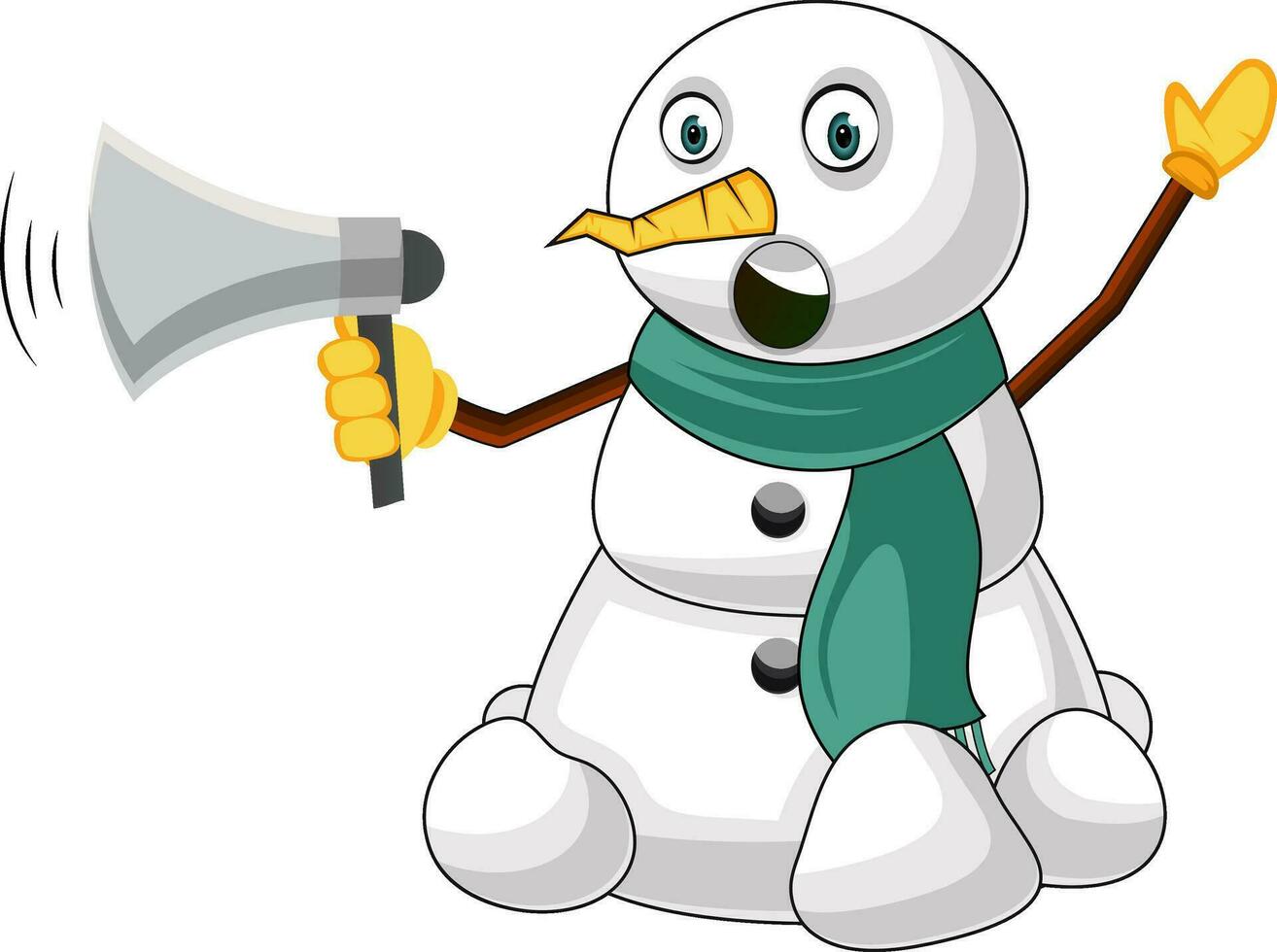 boneco de neve com megafone ilustração vetor em branco fundo