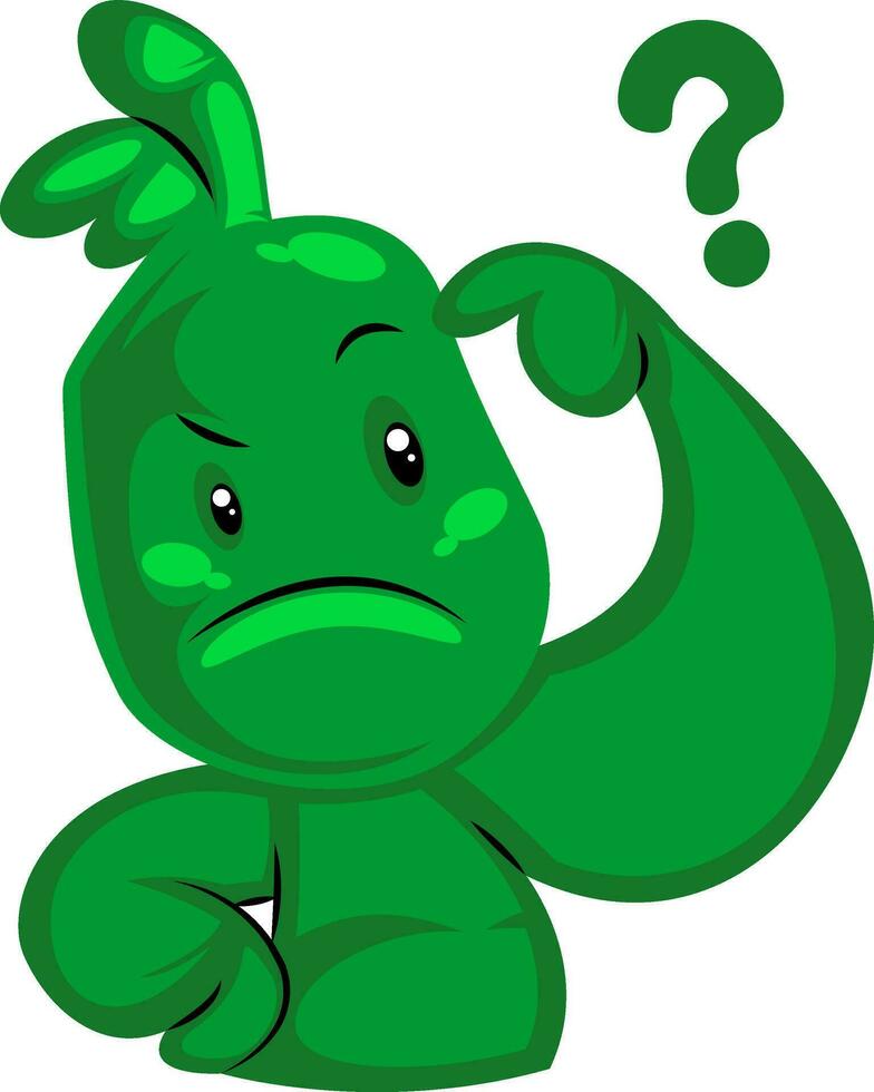 confuso verde monstro com questão marca vetor adesivo ilustração em uma branco fundo