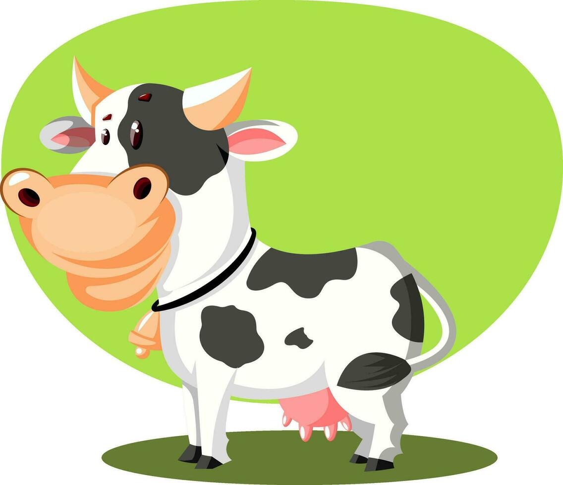 sorridente vaca com Sino, ilustração, vetor em branco fundo.