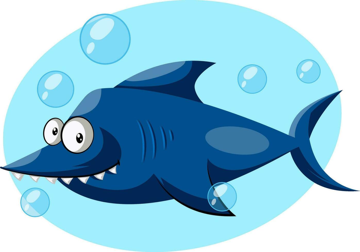 sorridente Tubarão embaixo da agua, ilustração, vetor em branco fundo.