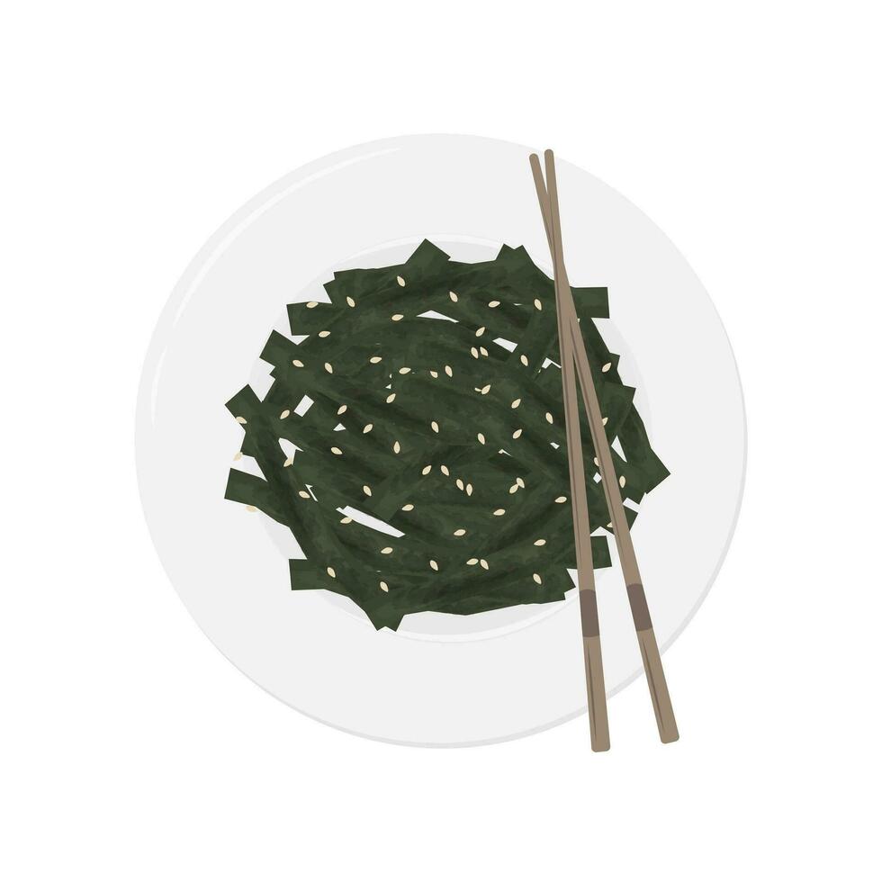 japonês wakame salada ou fresco algas marinhas salada vetor ilustração logotipo