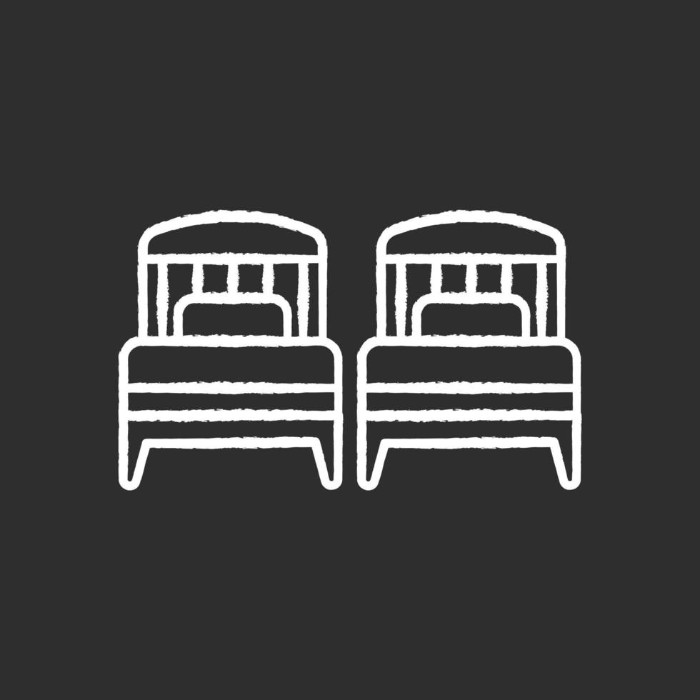 ícone de giz branco de duas camas de solteiro em fundo preto vetor