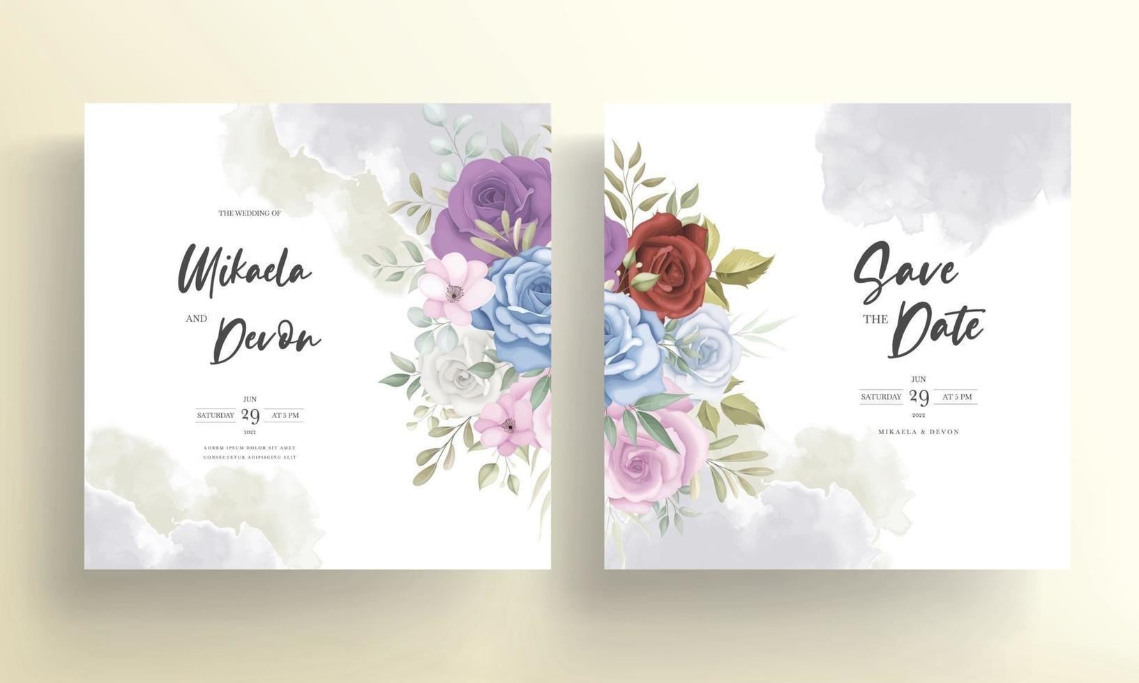 design de cartão de convite de casamento floral elegante vetor