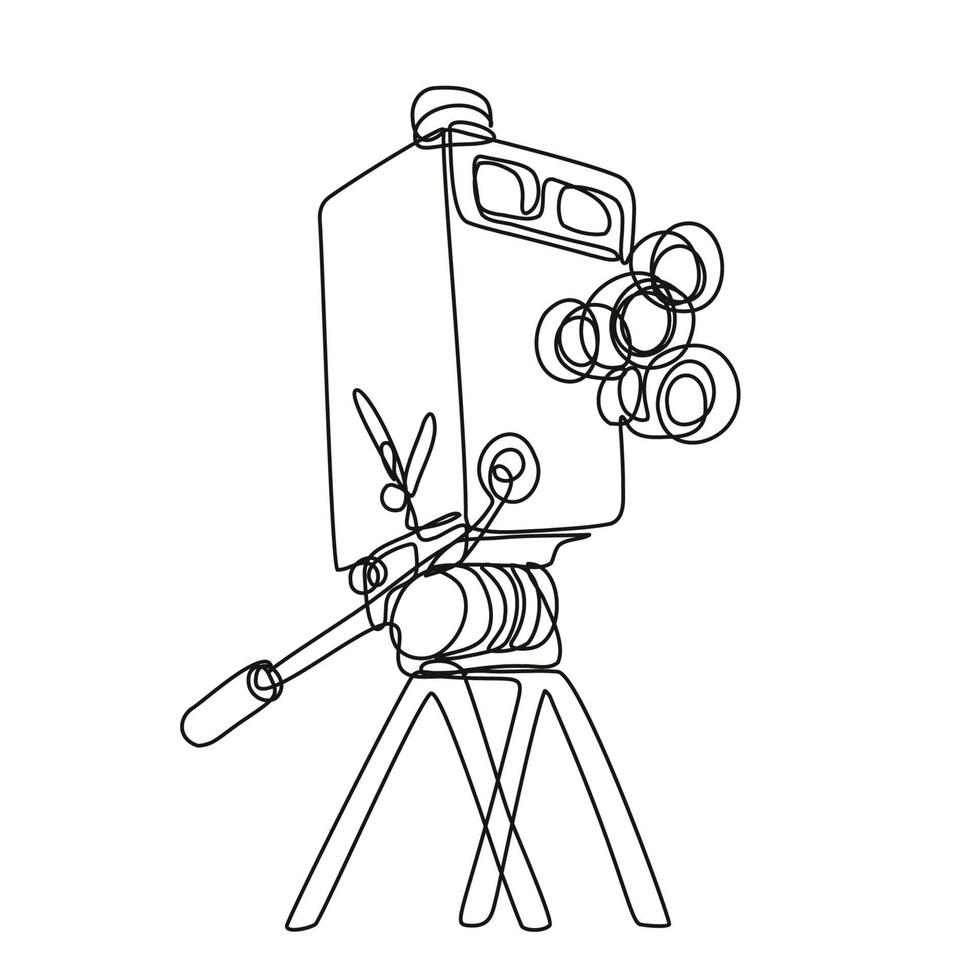 câmera de caixa de filme vintage em desenho de linha contínua de tripé vetor