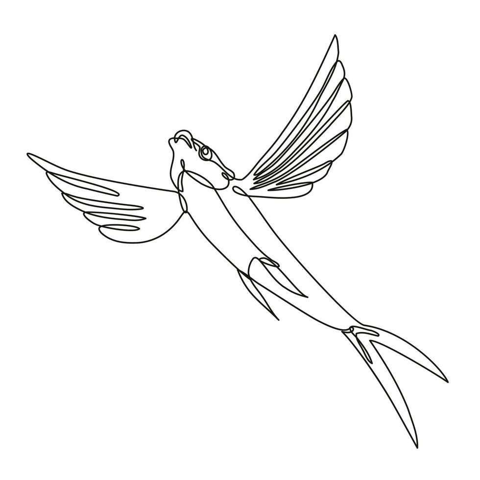 peixe voador de veleiro decolando em desenho de linha contínuo vetor